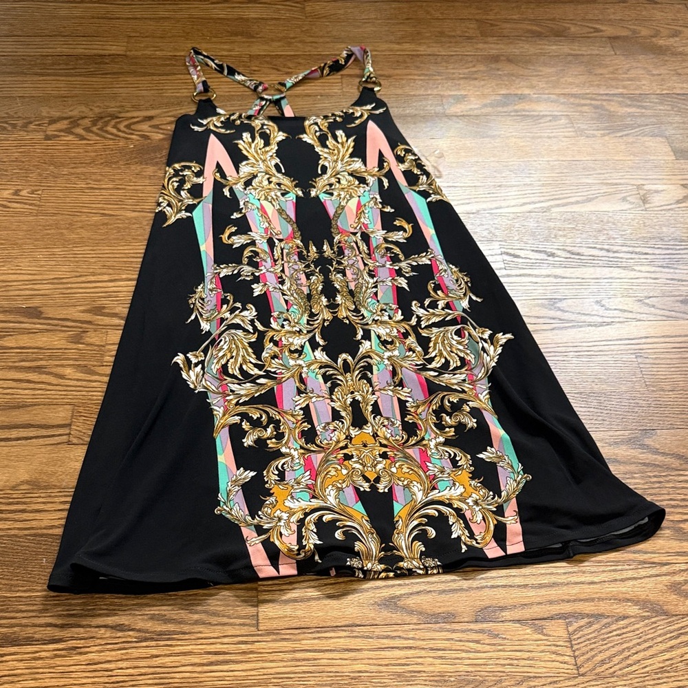 NWT Eva Varro Black Dress with Gold and Pink Accents Size Small